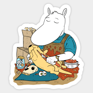 cute character doing taxidermy. Sticker